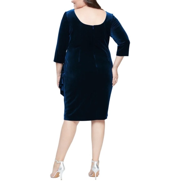 NWT Alex Evenings Velvet Dress w/ Side Ruching & Embellishment Detail at Hip - Picture 3 of 6